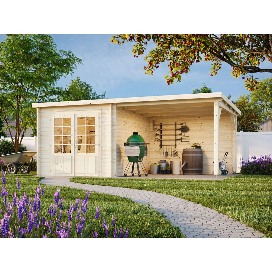 Palmako Ella Holz-Gartenhaus Grau mit Flachdach und Blockbohlenbauweise B/T: 532 x 300 cm - Bild 2