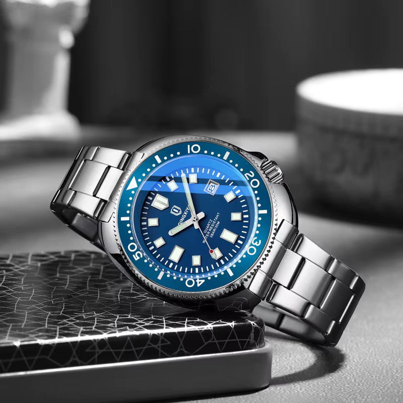 Qingxiya Armbanduhr Quarz, Edelstahl, Blau, Herren - Bild 4