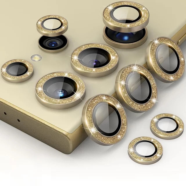 Glitzer Kamera Objektiv Glas mit Metall Ring für Samsung Galaxy S25 Ultra S24 Ultra S23 Ultra S23 Plus S23 FE in Schwarz - Bild 1
