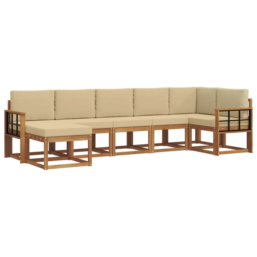 vidaXL Outdoor-Sofagarnitur 7-teilig aus massivem Akazienholz in Braun und Beige mit Kissen und L-Form - Bild 2