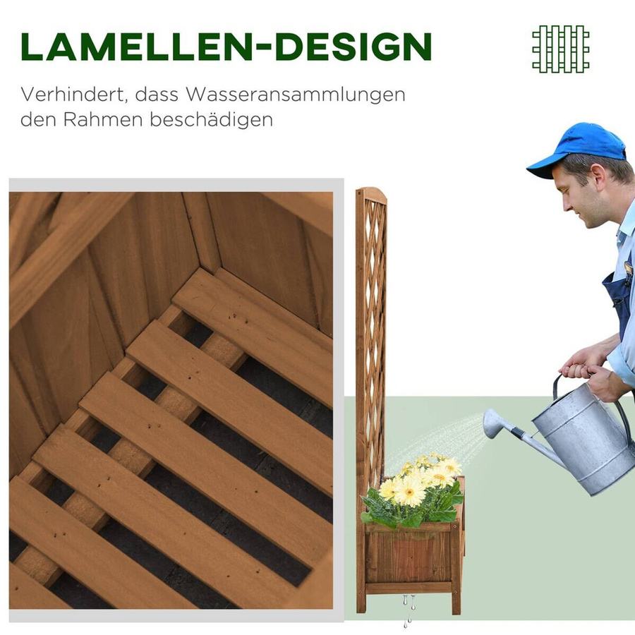 Outsunny Pflanzkasten aus Holz mit Rankgitter in Gelb, B/H/L: 30 x 122,5 x 60 cm - Bild 3