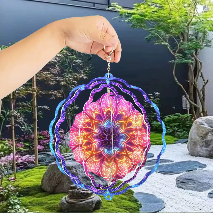 Mandala Windspiel von CIFBUY, rotierendes Metall-Windspiel in Multicolour mit geometrischem Design, Durchmesser: 25 cm - Bild 2