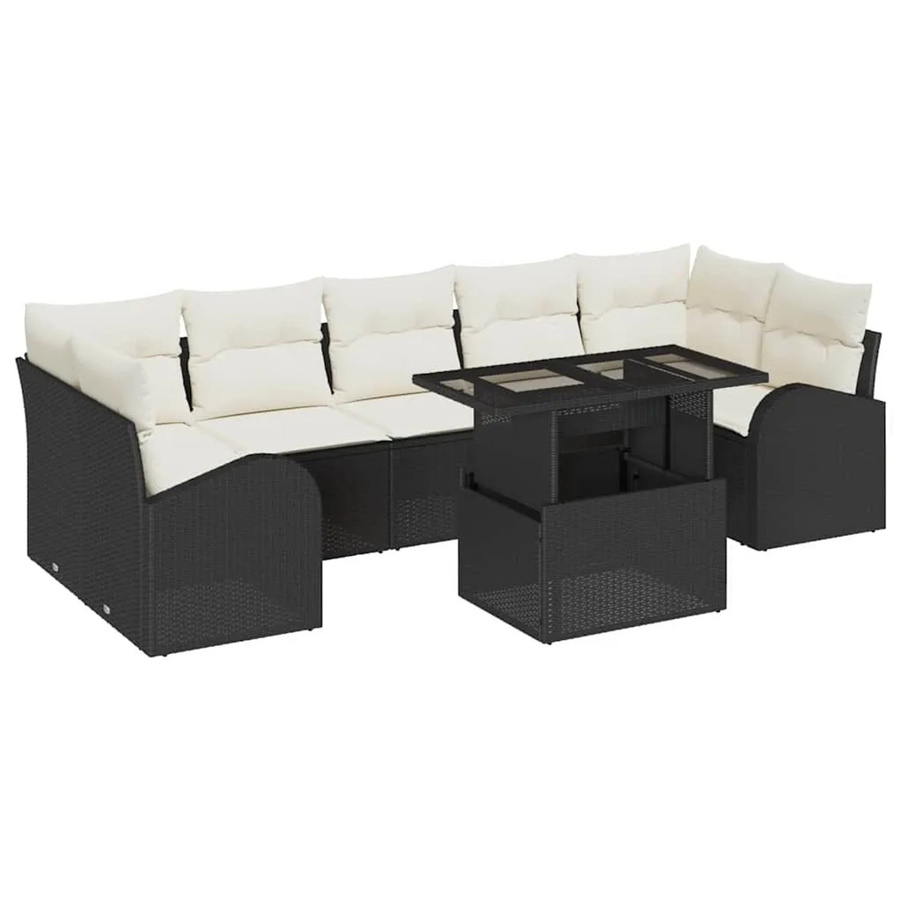 vidaXL 8-teiliges Garten-Sofa-Set aus Polyrattan in Schwarz mit Kissen und Couchtisch - Bild 2