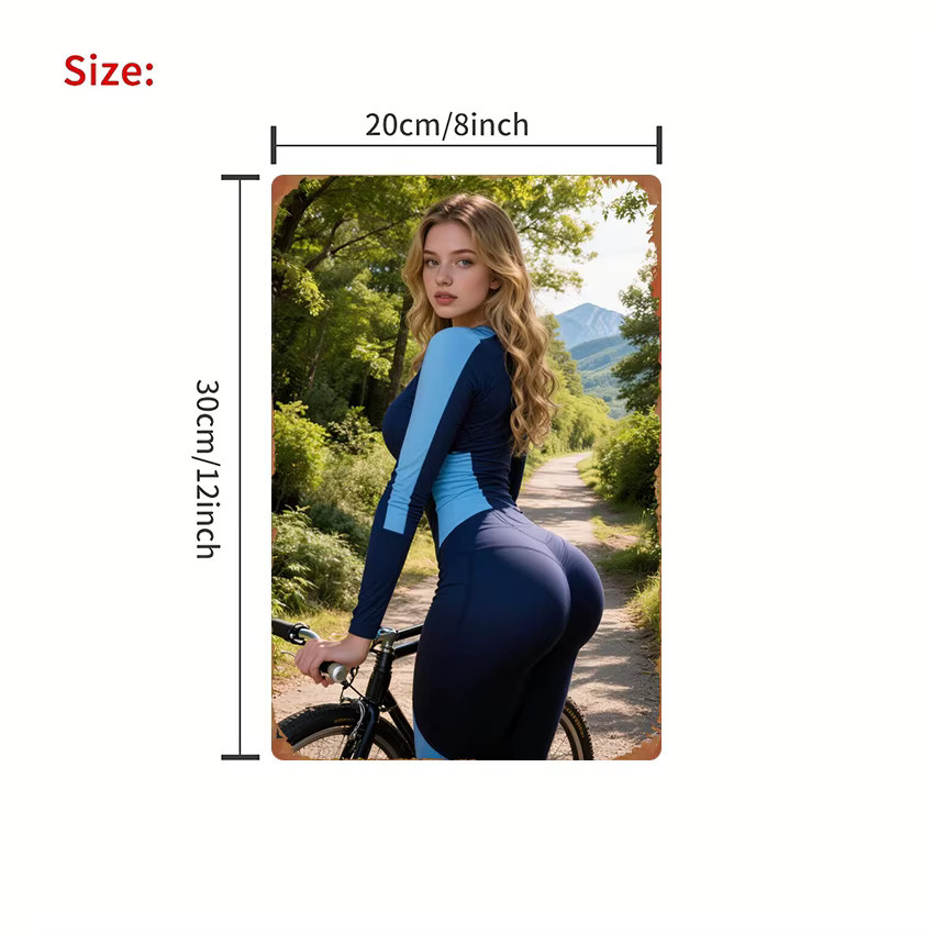 Metallschild CIFBUY Frau beim Radfahren Vintage Blechposter Wanddeko Multicolor Breite: 30,48 cm, Höhe: 20,32 cm - Bild 4