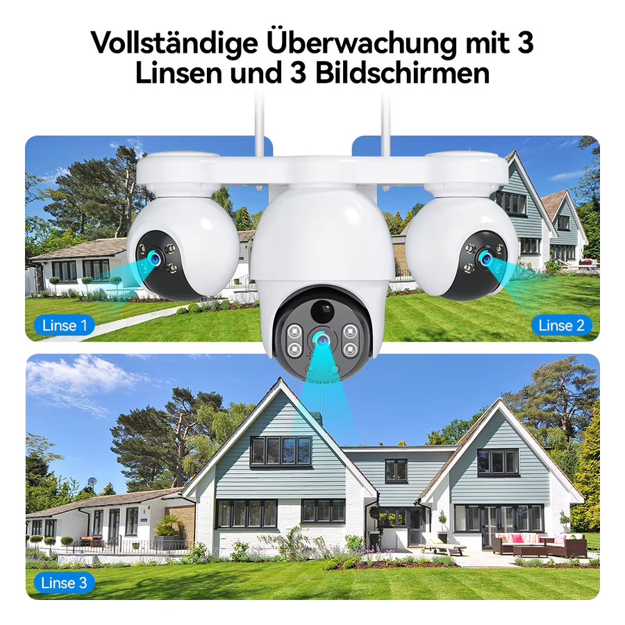 V380 Pro 4G LTE Solar Überwachungskamera für den Außenbereich mit 8MP Dreifach-Objektiv, PTZ und Auto-Tracking, Weiß - Bild 6