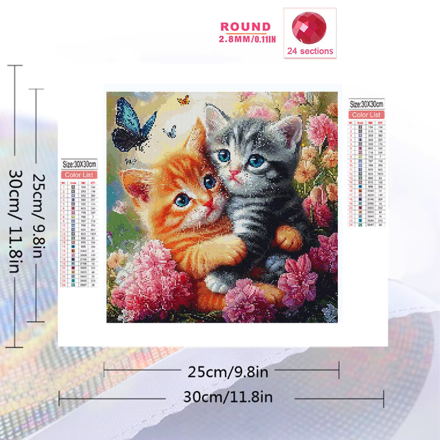 EverShine Diamant-Gemälde mit floralem Katzenmotiv, rund, Acryl, Multicolour, Durchmesser: 20 cm - Bild 2