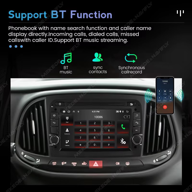 STRONGNAVI Android 15 Autoradio mit 7 Zoll Display für Fiat Doblo 2015-2019, Car Play, Android Auto und Bluetooth, Schwarz - Bild 3