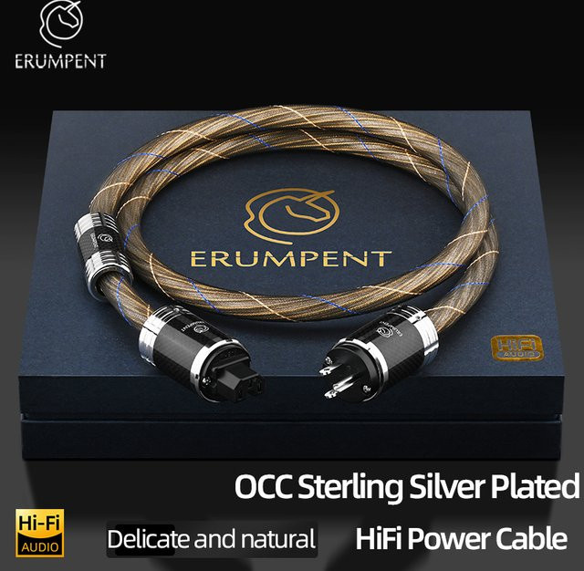 ERUMPENT HiFi OCC versilbertes Stromkabel mit rhodiniertem Steckerfilter in Silber - Bild 1