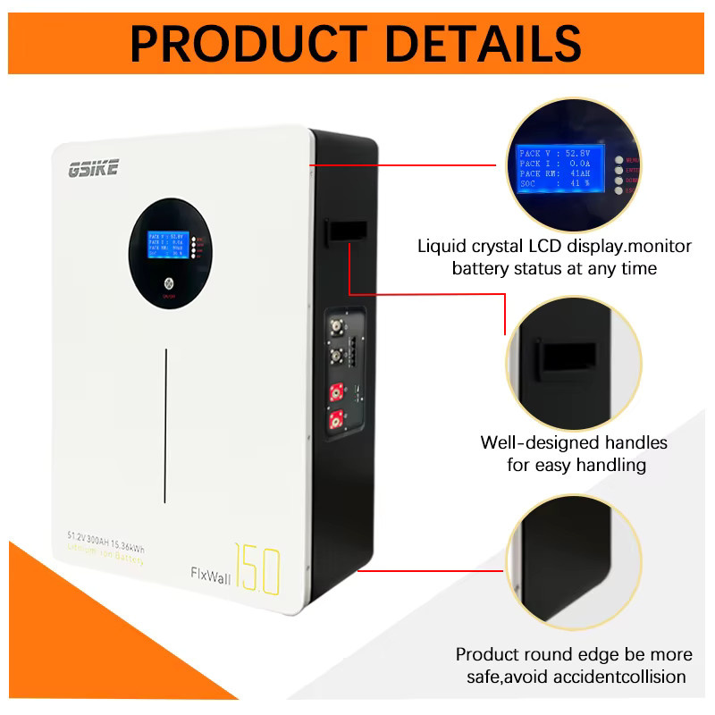 GSIKE Lithium-Eisenphosphat-Batterie 51,2V 300Ah 15360Wh mit intelligentem BMS und UPS-Unterstützung für Solar und Wohnmobil-Wechselrichter - Bild 3
