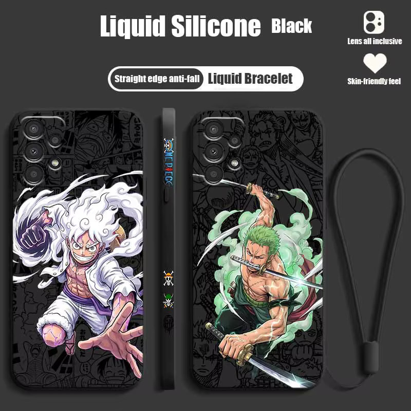 One Piece Handyhülle aus flüssigem Silikon mit Trageseil für Samsung Galaxy S26 S25 S24 S23 S22 S21 S20 Ultra Plus Lite in Schwarz - Bild 1