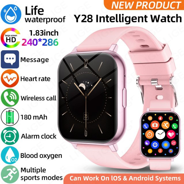 LIGE Smartwatch, 1,83 Zoll, Silikon, pink, Unisex - Bild 1