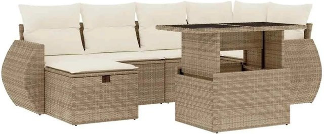 vidaXL 7-teilige Garten-Sofagarnitur aus Poly-Rattan in Beige-Creme mit Kissen - Bild 1