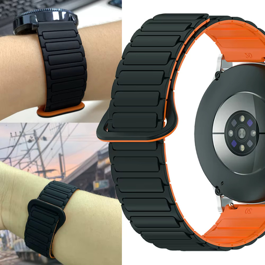 Uhrenarmband Silikon, Magnetisch, Schwarz, Unisex, 20/22mm - Bild 3