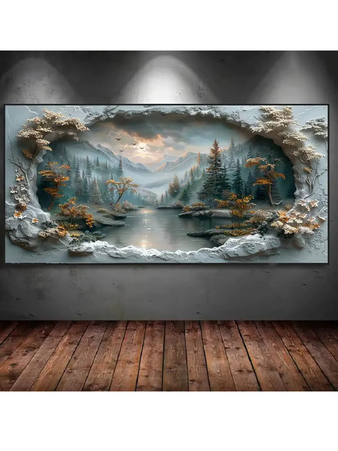 DIY 5D Diamantgemälde Winterlandschaft mit See, Bergen und Sonnenuntergang als Volldiamant-Mosaik-Stickerei in RealShining Ausführung - Bild 3