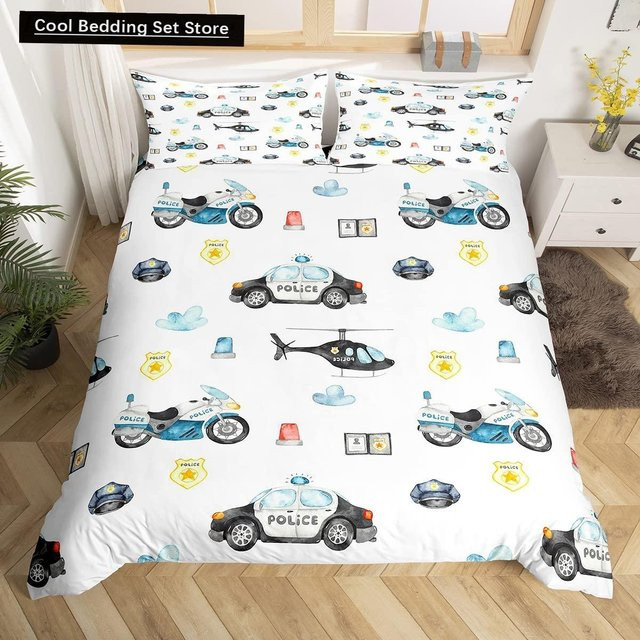 Flylo Bettwäsche Set mit Polizei-Motiv für Kinder, Weiß Grau Schwarz, B/H: 135 x 200 cm - Bild 1