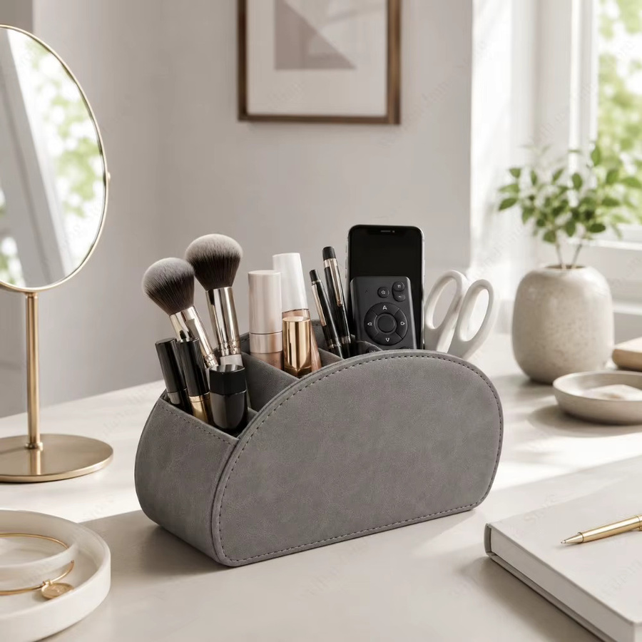 5-Fach Desktop-Aufbewahrungsbox Fernbedienungs-Organizer aus Kunststoff in Grau mit Multi-Gitter-Design - Bild 4