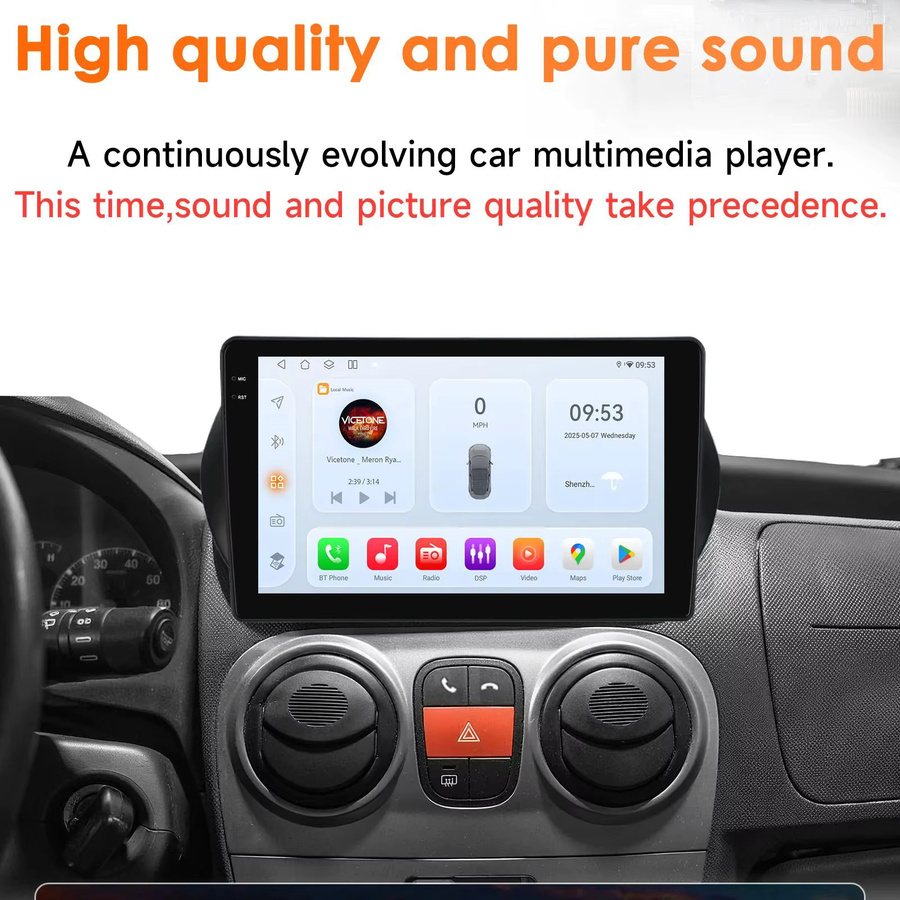 Hizpo Android 14 Autoradio mit GPS und 4G für Fiat Fiorino Qubo, Citroen Nemo und Peugeot Bipper (2008-2017), 2Din Multimedia-System mit Carplay, Schwarz - Bild 4