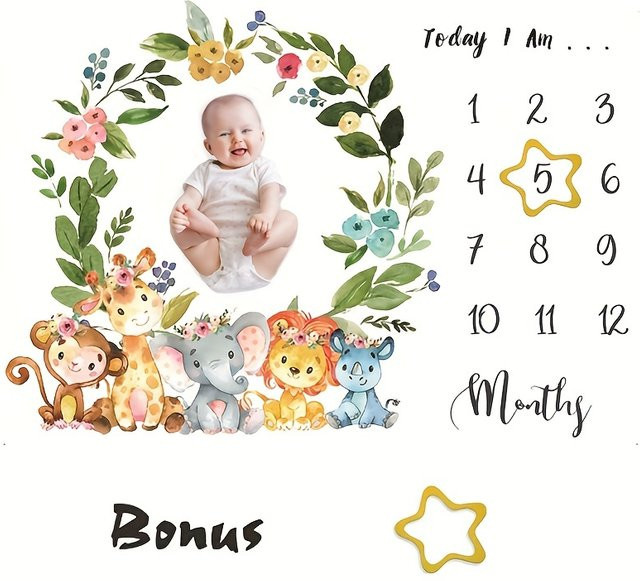 VIKAMA Monatswachstums-Gedenkdecke für Babys mit floralem Design für das 1. bis 12. Monat - Bild 1
