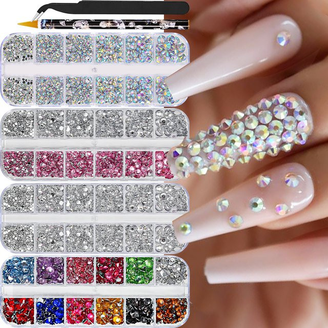 HotPress Nail Art Charms, Strasssteine AB/klar, gemischt, mit Pinzette und Crayon - Bild 1