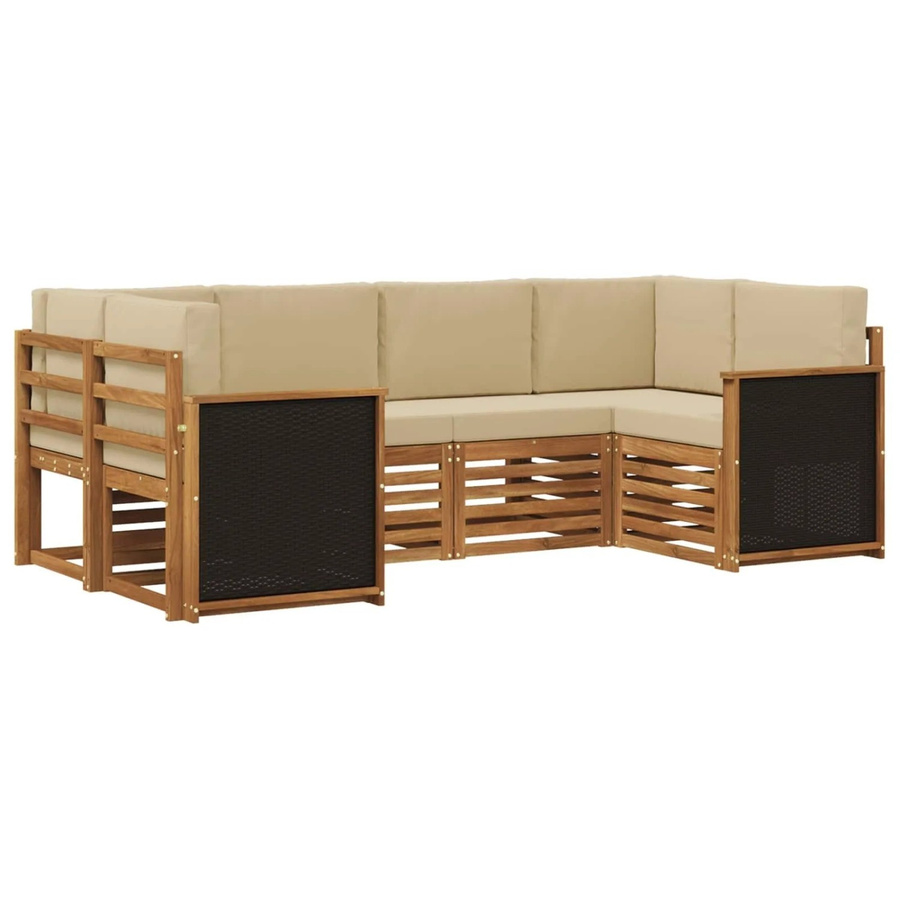 vidaXL Ecksofa Set aus massivem Akazienholz und Polyester in Natur-Beige - Bild 2
