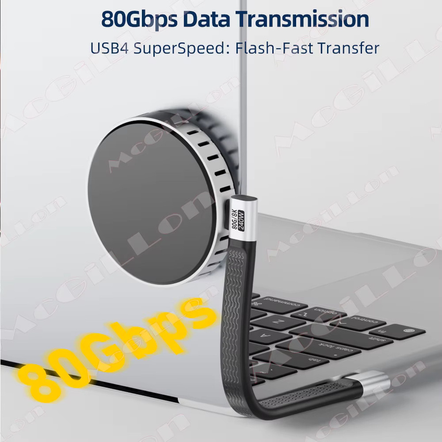 MCGILLON USB4 Gen4 USB-C-Kabel mit 90-Grad-Winkel, Thunderbolt 4 kompatibel, 80Gbps, PD 240W, 8K Auflösung, Schwarz - Bild 2