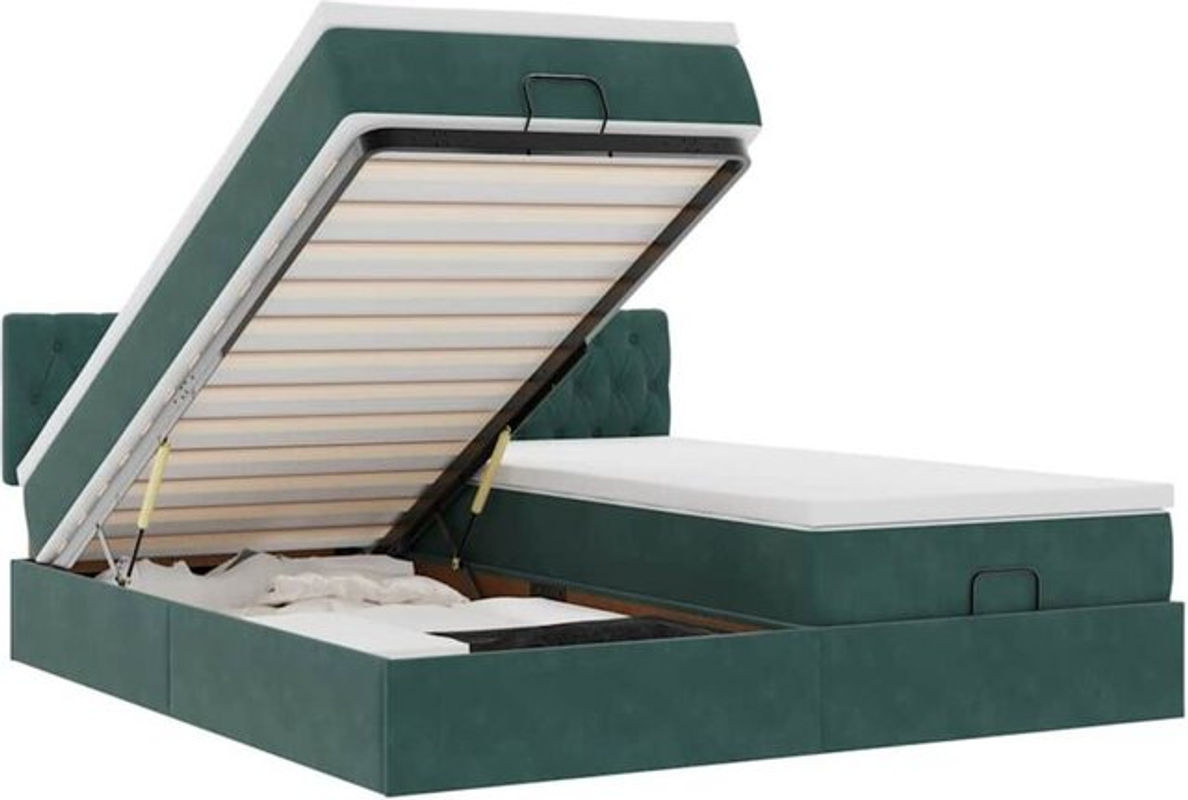 vidaxl Ottoman Polsterbett mit Matratzen und LED in Dunkelgrün aus Samt, B/T: 180 x 200 cm - Bild 1