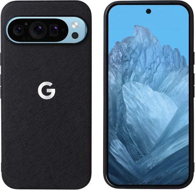 Robuste Google Phone Case Schutzhülle mit Leoparden- und Schlangenmuster in Carbonfaser-Optik und Lychee-Ledertextur für Google Pixel 10 Pro XL 9 8 7 6A in Schwarz - Bild 1
