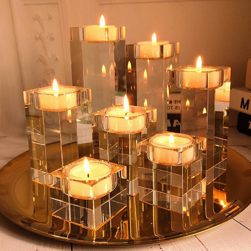 Kristallkerzenhalter aus Kristallglas von Yiran Furniture in Transparent für Teelichter, ideal als moderne Dekoration für Hochzeiten, Partys oder dein Zuhause - Bild 3