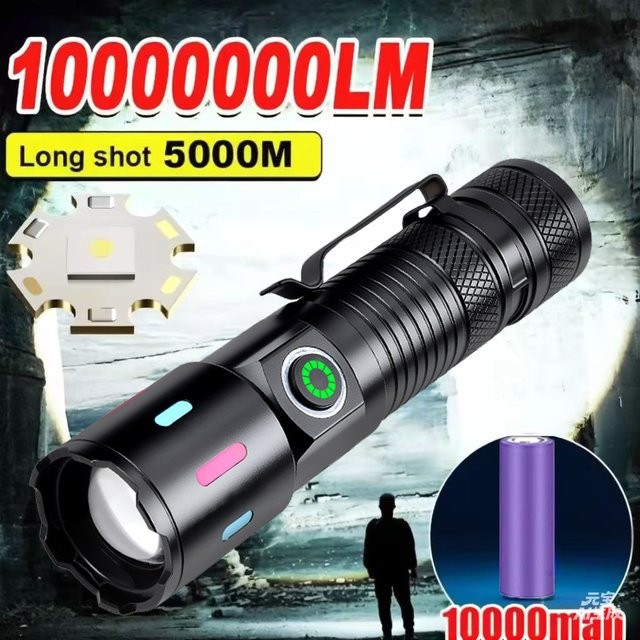Mikenoon Mini-LED-Taschenlampe aus Aluminiumlegierung, wiederaufladbar, schwarz, zoombar und wasserdicht - Bild 1