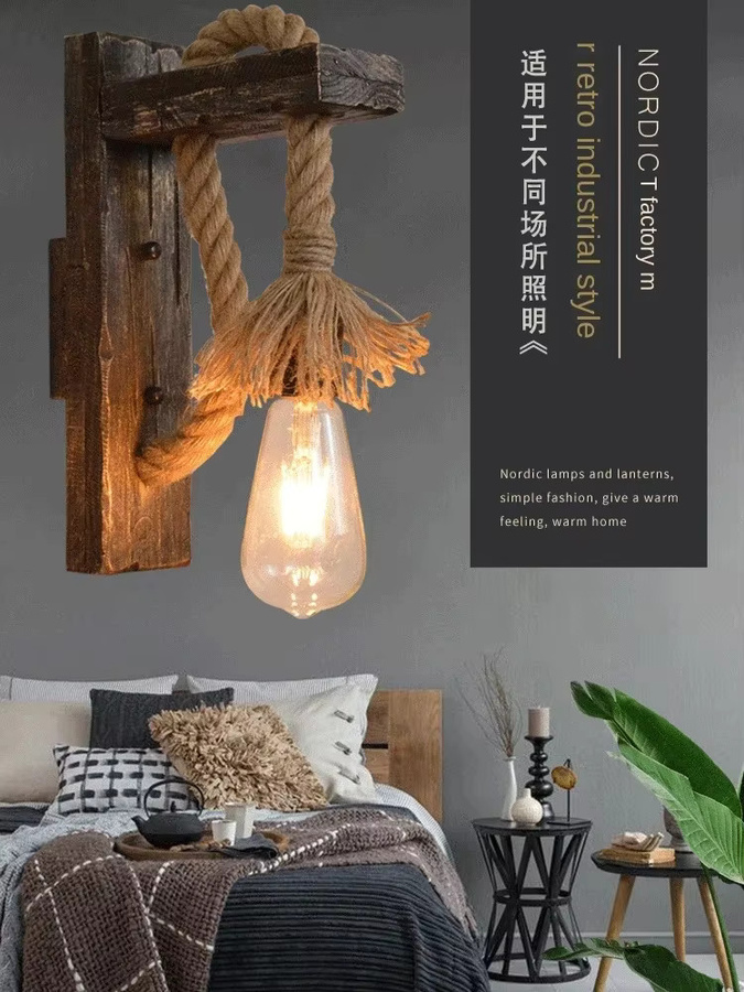 JOYINLED Retro Industrie Wandleuchte aus Holz mit transparentem Glas für Schlafzimmer und Flur - Bild 6