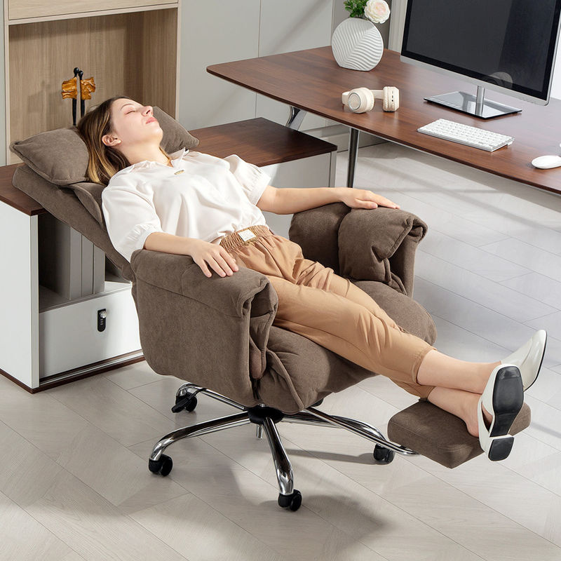 HOMCOM Ergonomischer Bürostuhl mit Samtoptik und Fußstütze, Höhenverstellbarer Drehstuhl mit Polsterung, Hellbraun - Bild 2