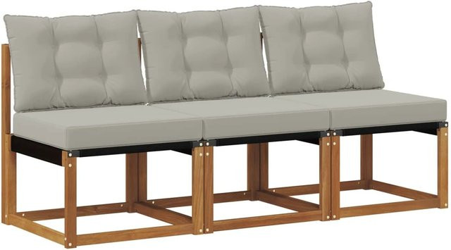 vidaXL 3er Set Outdoor Mittelsofa aus Akazienholz in Grau mit Sitzkissen und Rückenlehnen - Bild 1