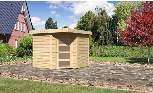 Karibu Holz-Gartenhaus Natur Unbehandelt in Braun mit modernem Design, B/T/H: 238 x 242 x 216 cm - Bild 1