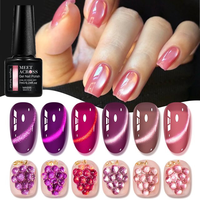 MEET ACROSS Magnetischer Gel Nagellack, Lila, Schimmernd, 7 ml - Bild 1