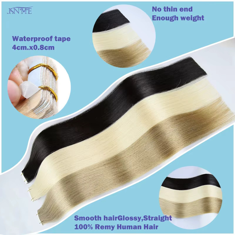 JSNME Tape In Haarverlängerung, Echthaar, glatt, Unisex - Bild 2