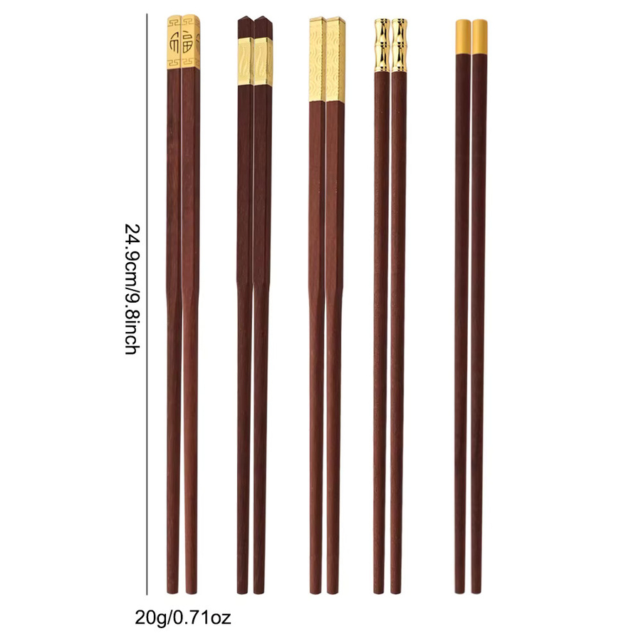 5 Paar Uniturcky Essstäbchen aus Holz in Rot und Braun, wiederverwendbare Sushi-Stäbchen im Set - Bild 3