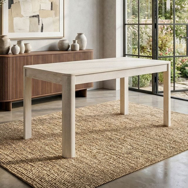 Finebuy Esstisch aus Massivholz in White Wash, rechteckiger Küchentisch für 6 Personen, B: 120 cm, T: 60 cm, H: 76 cm - Bild 1