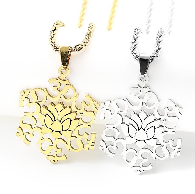 AFAWA Halskette Edelstahl, Lotus OM Symbol, Gold, Unisex - Bild 1