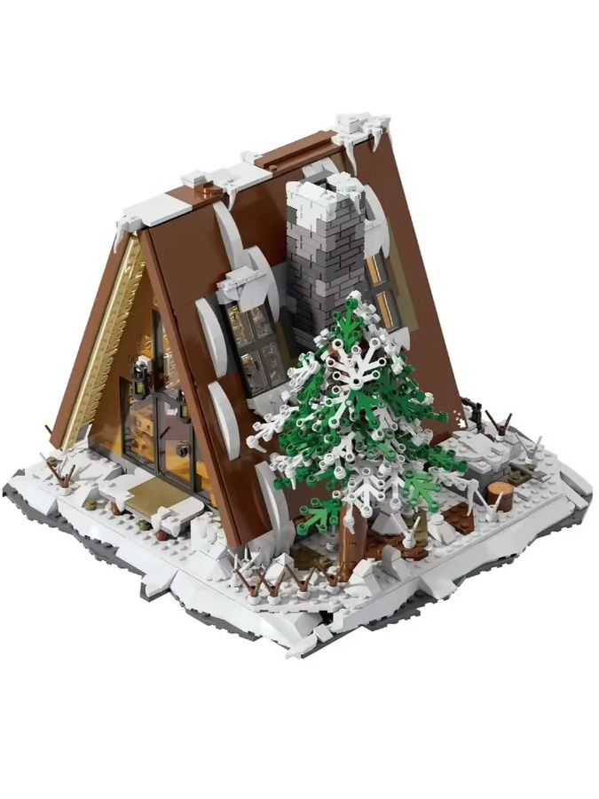 A-Frame Schnee Hütte, Klemmbausteine Set, 1508 Teile, mit LED Beleuchtung - Bild 6