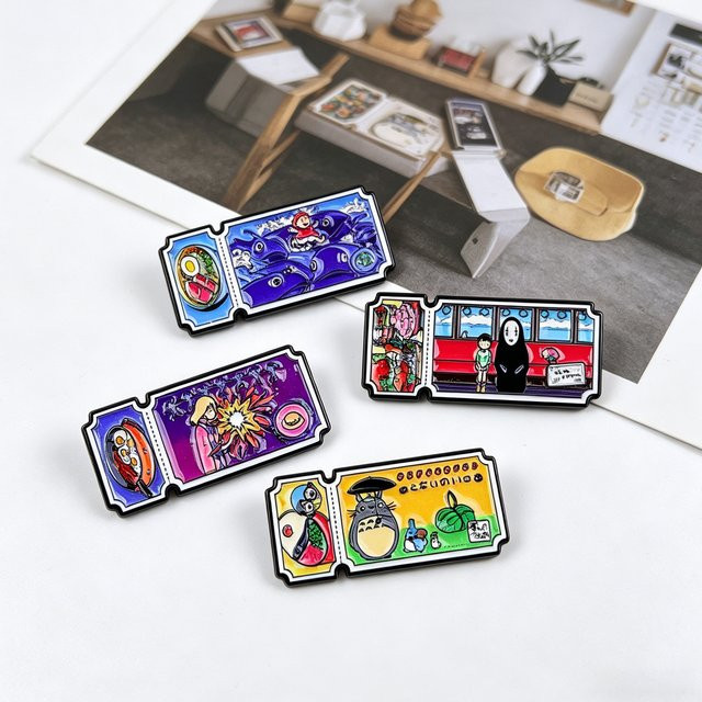 Potdemiel Broschen, 4 Stück Set, Anime-Film-Ticket-Emaille-Pins, Katzen, Bunt - Bild 1
