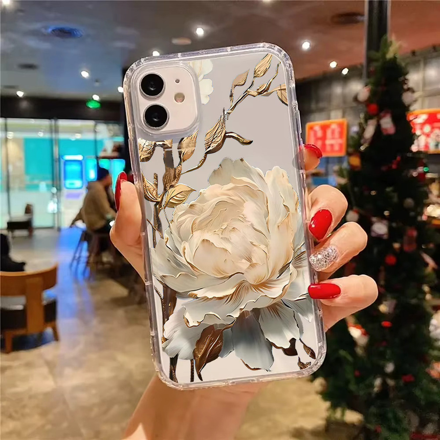 Transparente Silikon Handyhülle mit Peonien-Muster für iPhone 11 bis iPhone 17 Pro Max und weitere Modelle - Bild 2