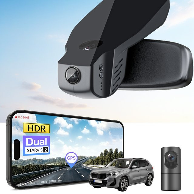 mangoal 4K HDR Dashcam für BMW X1 Gen2 F48 F49 in Schwarz mit Dual STARVIS 2 IMX678, 5GHz WLAN, App-Steuerung und GPS - Bild 1