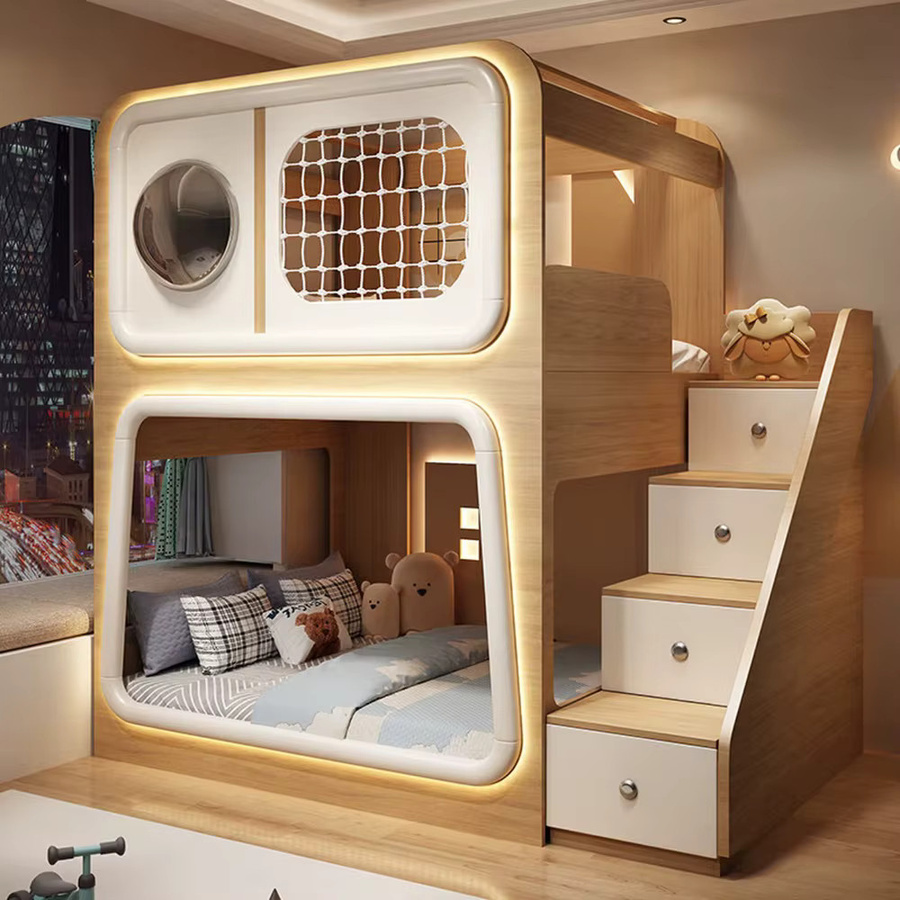 MODX Kinder Etagenbett aus Holz mit Raumkapsel, Bücherregal und Rutsche, Baumhaus-Hochbett B: 200 cm, T: 120 cm, H: 120 cm - Bild 2