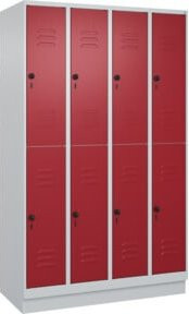 C+P Doppelstock-Spind Classic PLUS mit Sockel, 4 Abteile, Front RAL 3003 Rubinrot, H x B x T: 195 x 120 x 50 cm - Bild 1