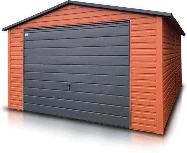 Liderstal Einzelgarage Standard aus Trapezprofilblech mit Satteldach und Schwingtor in Hellbraun, B: 400 cm, T: 500 cm, H: 260 cm - Bild 1