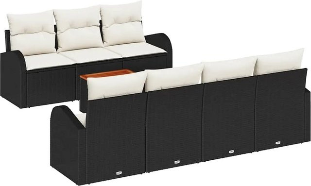 vidaXL Garten-Sofa-Set 8-teilig aus Polyrattan in Schwarz-Weiß mit Tisch und UV-beständigen Kissen - Bild 1