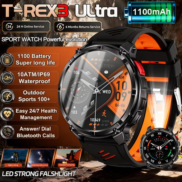 BOXUXING T-Rex 3 Ultra Smartwatch für Herren in Schwarz mit GPS, Herzfrequenzmessung und 10 ATM Wasserdichtigkeit - Bild 1