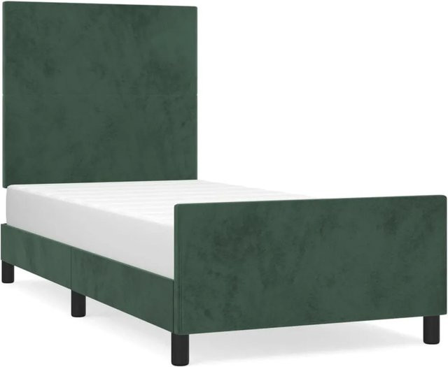 vidaXL Bettgestell mit Kopfteil aus Samt in Dunkelgrün, B/T/H: 100 x 200 x 128 cm - Bild 1