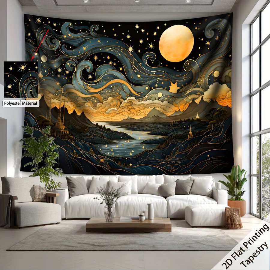 VIKAMA Astronomischer Nachthimmel Wandteppich, Mehrfarbiger Wandbehang im modernen Abstract-Design für Wohnzimmer und Schlafzimmer - Bild 3
