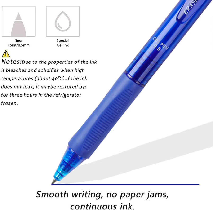 JOMPENS 11-teiliges Set professionelle radierbare Gelstifte in Schwarz mit 0,5 mm Stiftstärke inklusive Gummikappen und 10 Stiftminen - Bild 2